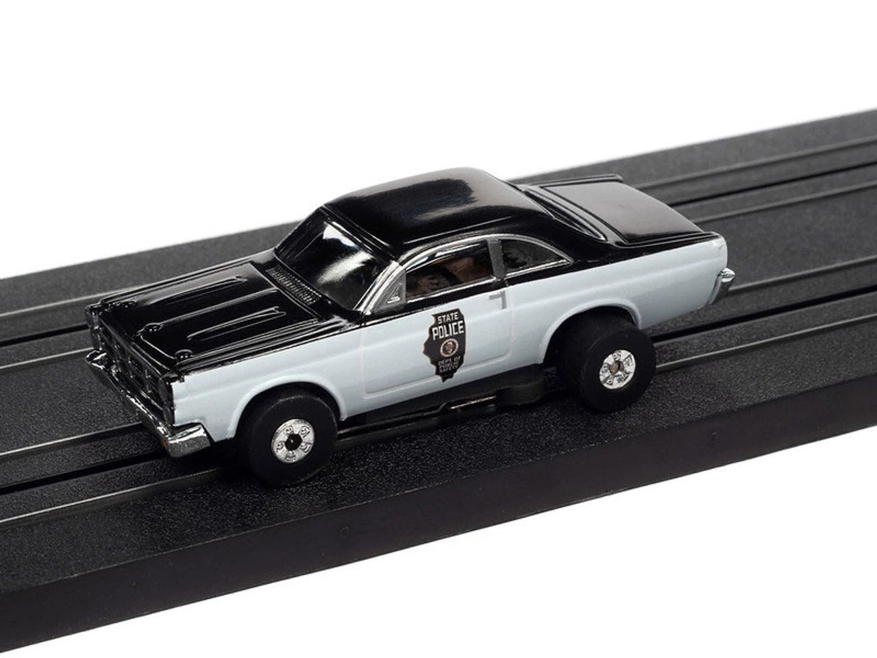 Auto World 1967 Ford Fairlane Illinois State Police Car (White/Black) Thunderjet HO Slot Car - Image 2