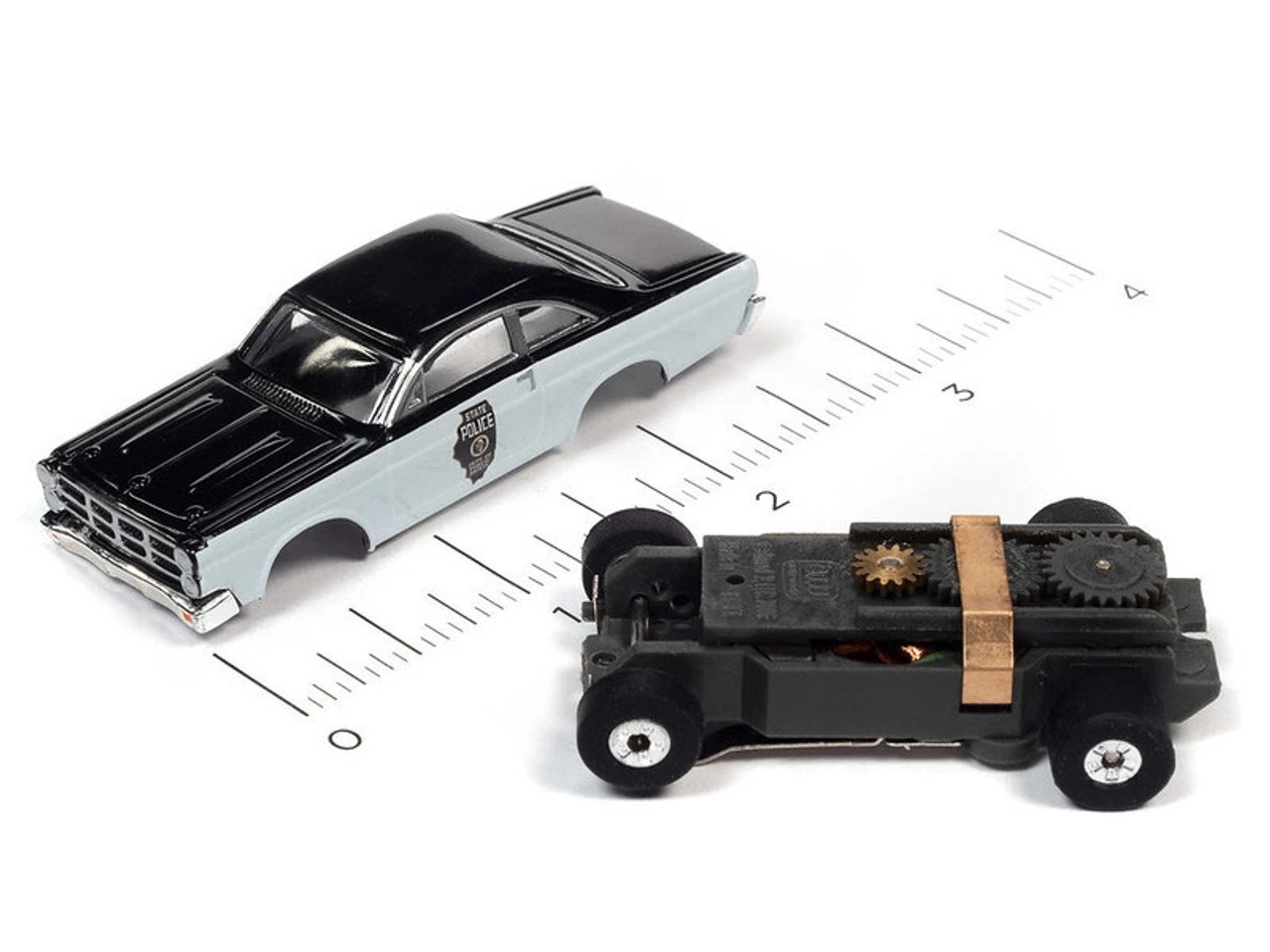 Auto World 1967 Ford Fairlane Illinois State Police Car (White/Black) Thunderjet HO Slot Car - Image 3