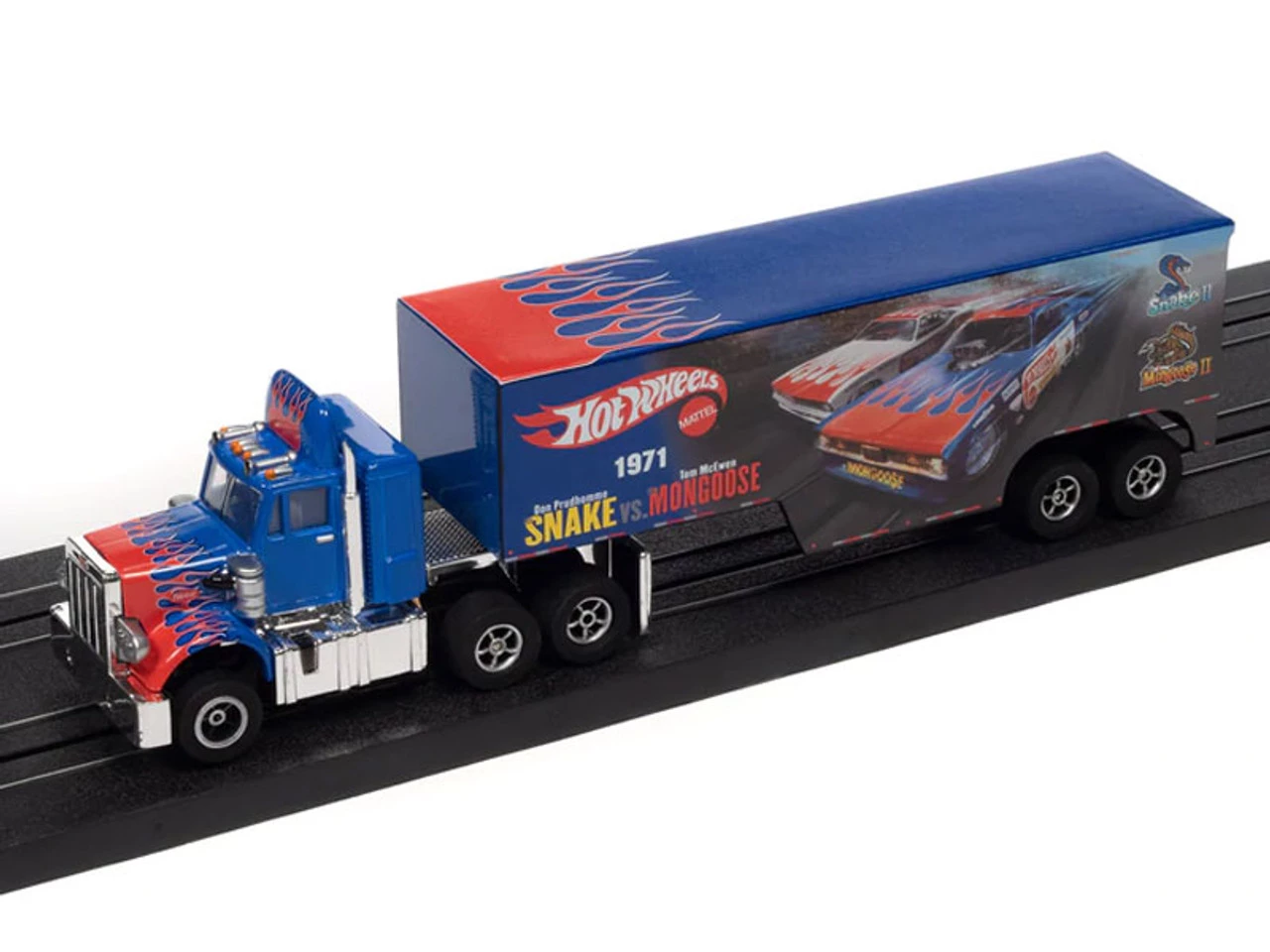 Auto World Racing Rig Peterbilt Model 359 w/Race Trailer (Snake II vs. Mongoose II) X-Traction Flamethrowers R12 HO Slot Car - Image 2