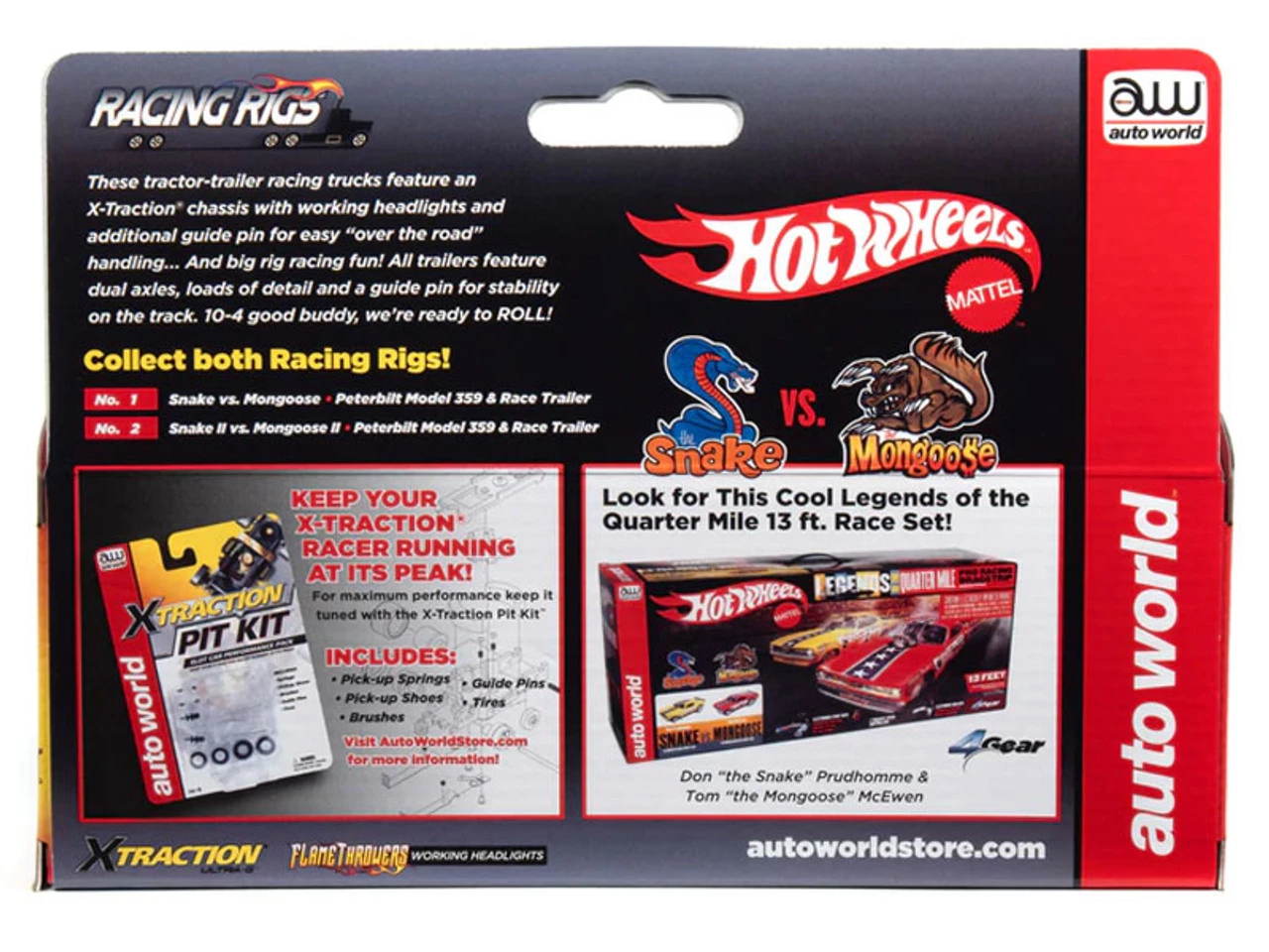 Auto World Racing Rig Peterbilt Model 359 w/Race Trailer (Snake II vs. Mongoose II) X-Traction Flamethrowers R12 HO Slot Car - Image 7