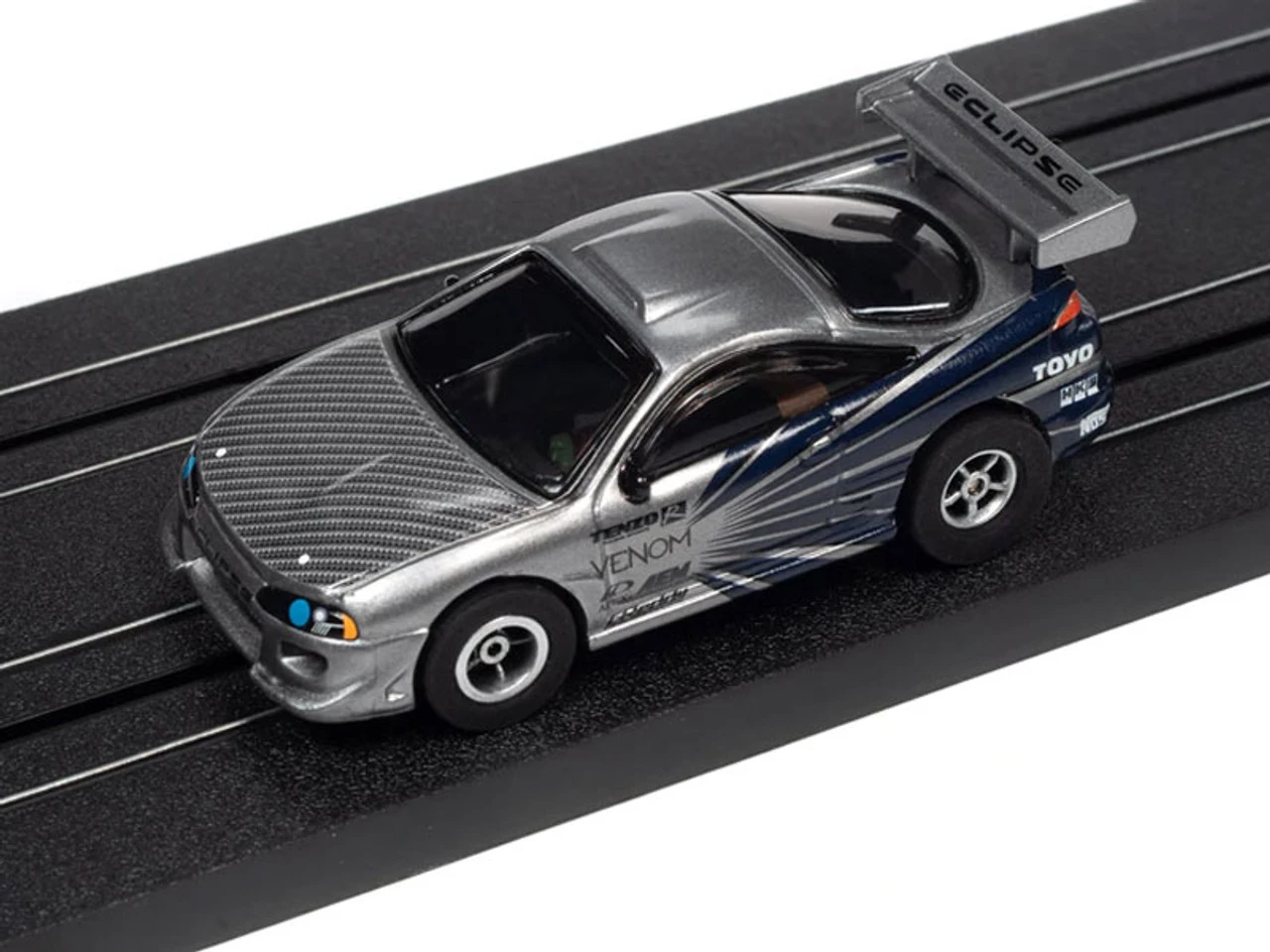 Auto World 1995 Mitsubishi Eclipse (Platinum/Blue) Import Heat X-Traction HO Slot Car - Image 2
