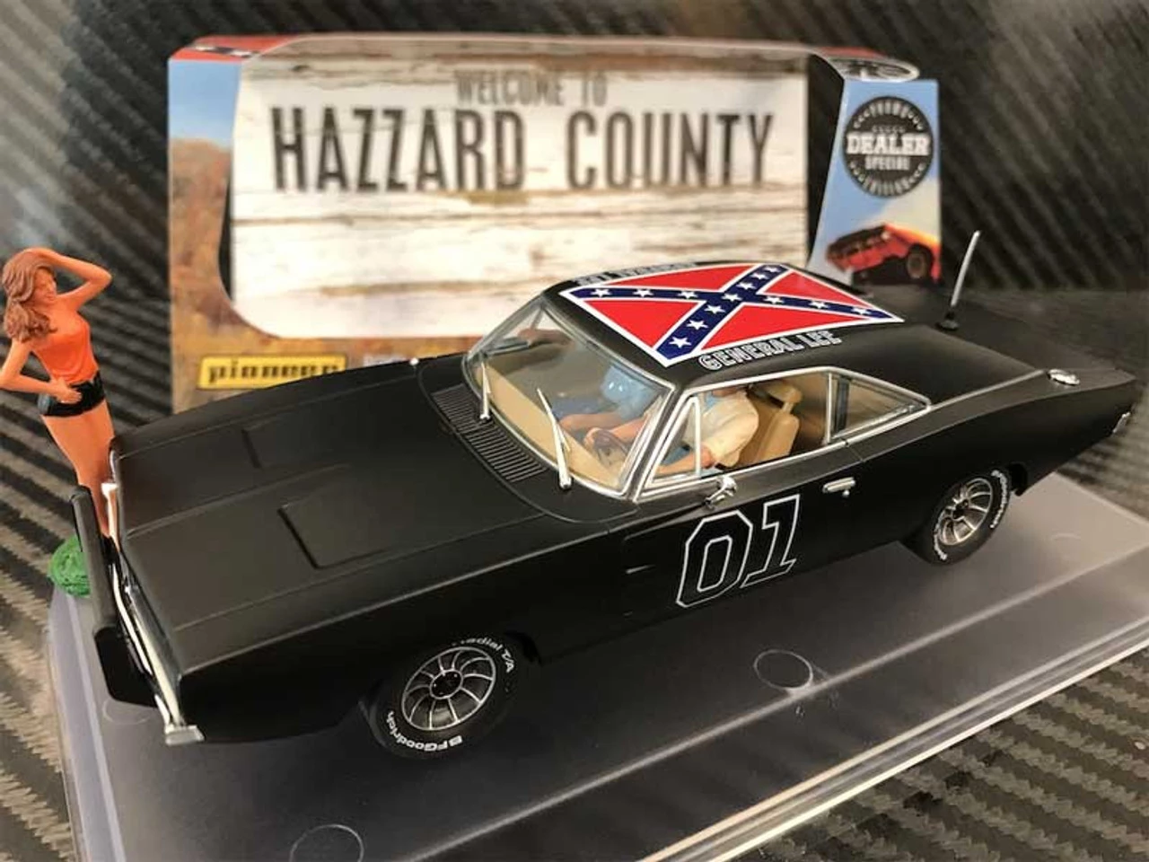 Pioneer 1969 Dodge Charger 'General Lee' BLACK 1/32 Slot Car - DEALER SPECIAL