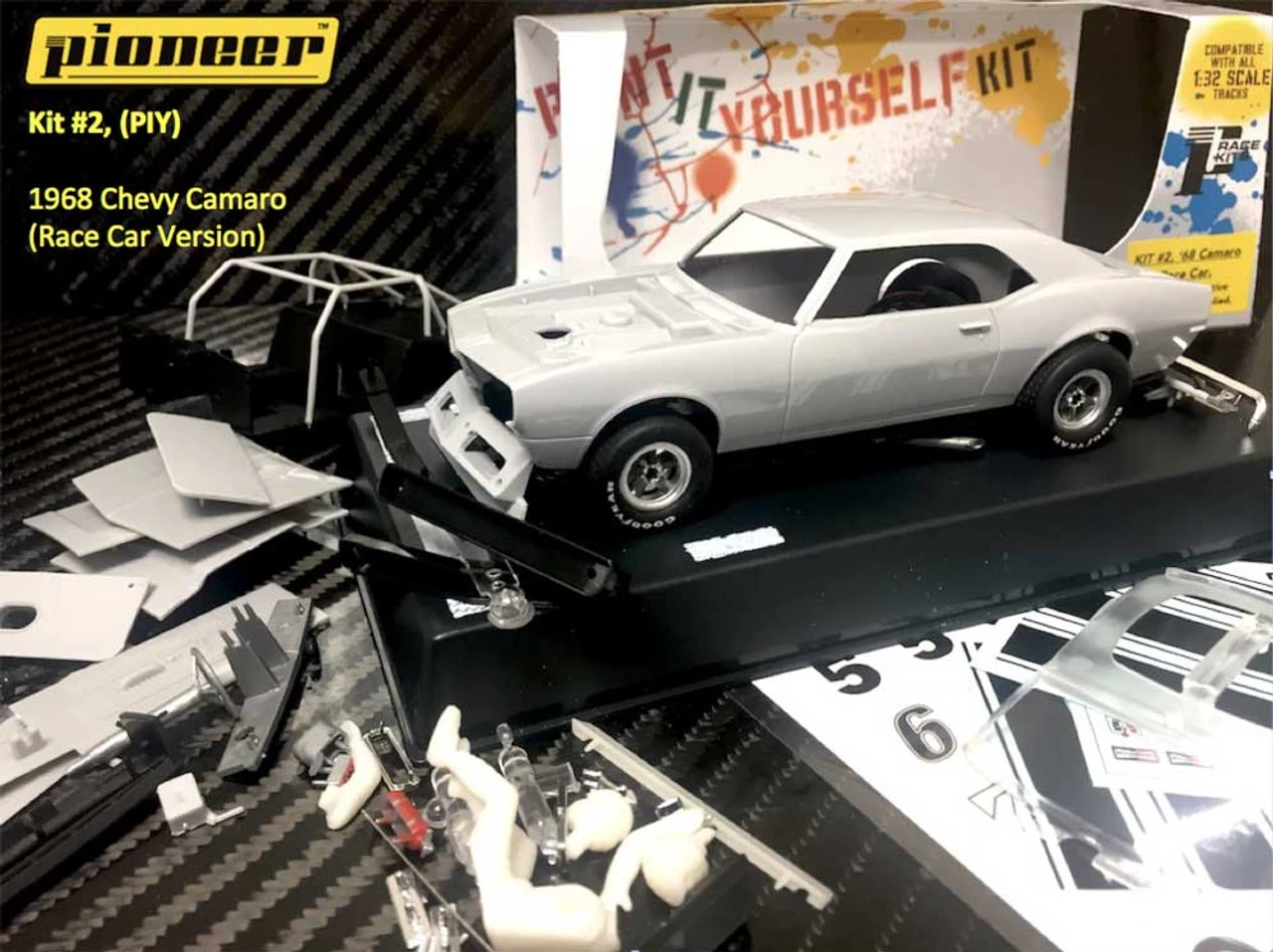 Pioneer 1968 Chevy Camaro Race Car Paint It Yourself PIY Kit 1/32 Slot Car - Image 2