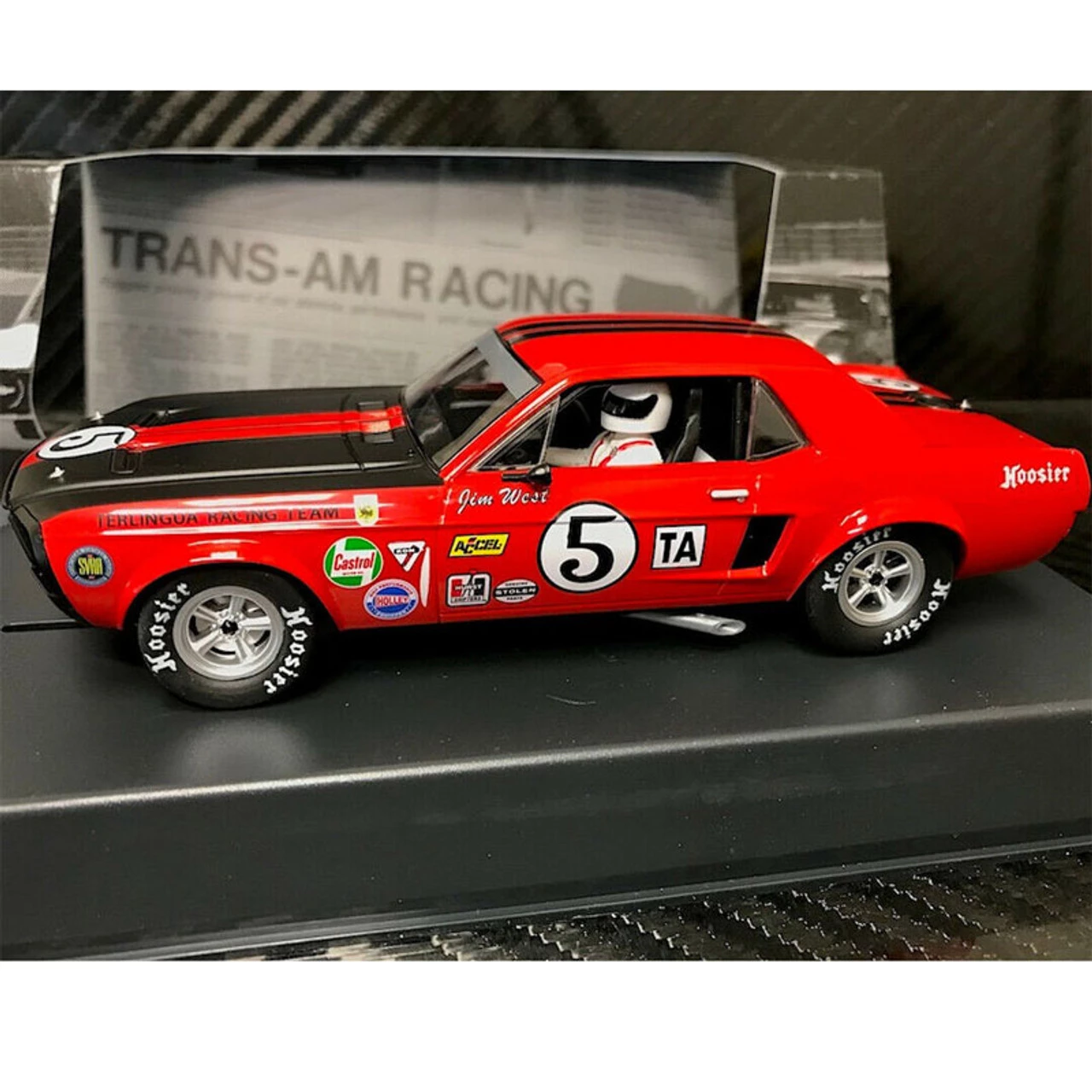Pioneer 1968 Mustang Notchback T/A, RED #5 Jim West 1/32 Slot Car - Image 2