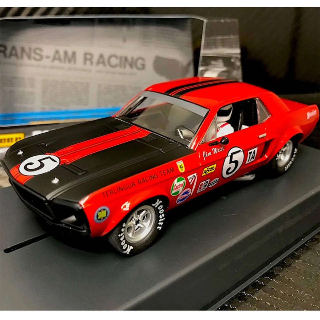Pioneer 1968 Mustang Notchback T/A, RED #5 Jim West 1/32 Slot Car